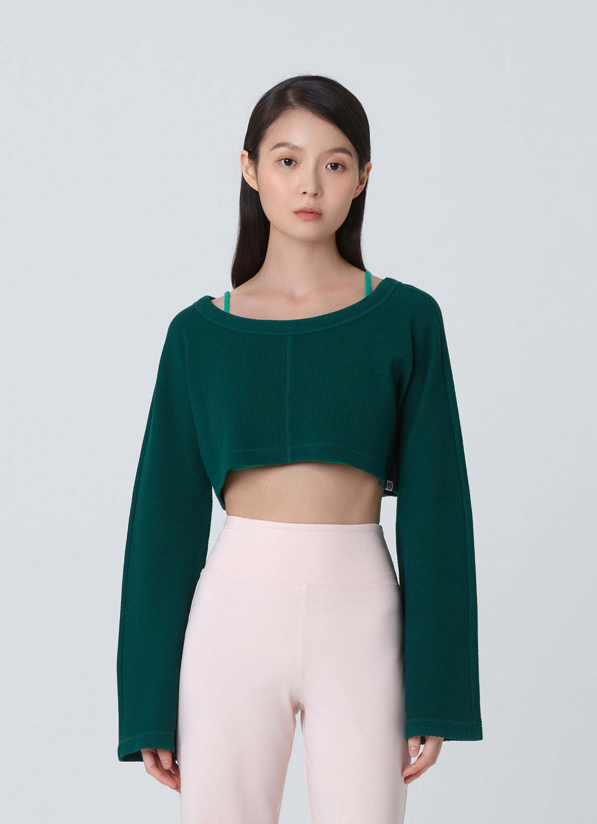 Waffle long sleeve crop top_Botanical Garden