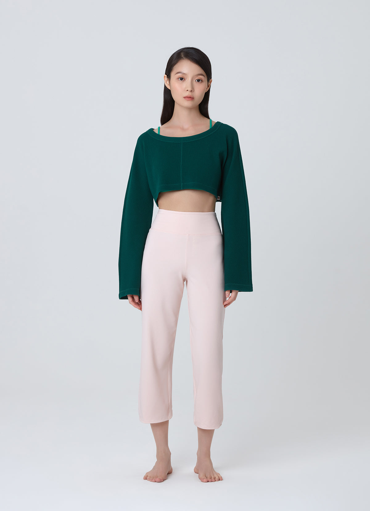 Waffle long sleeve crop top_Botanical Garden