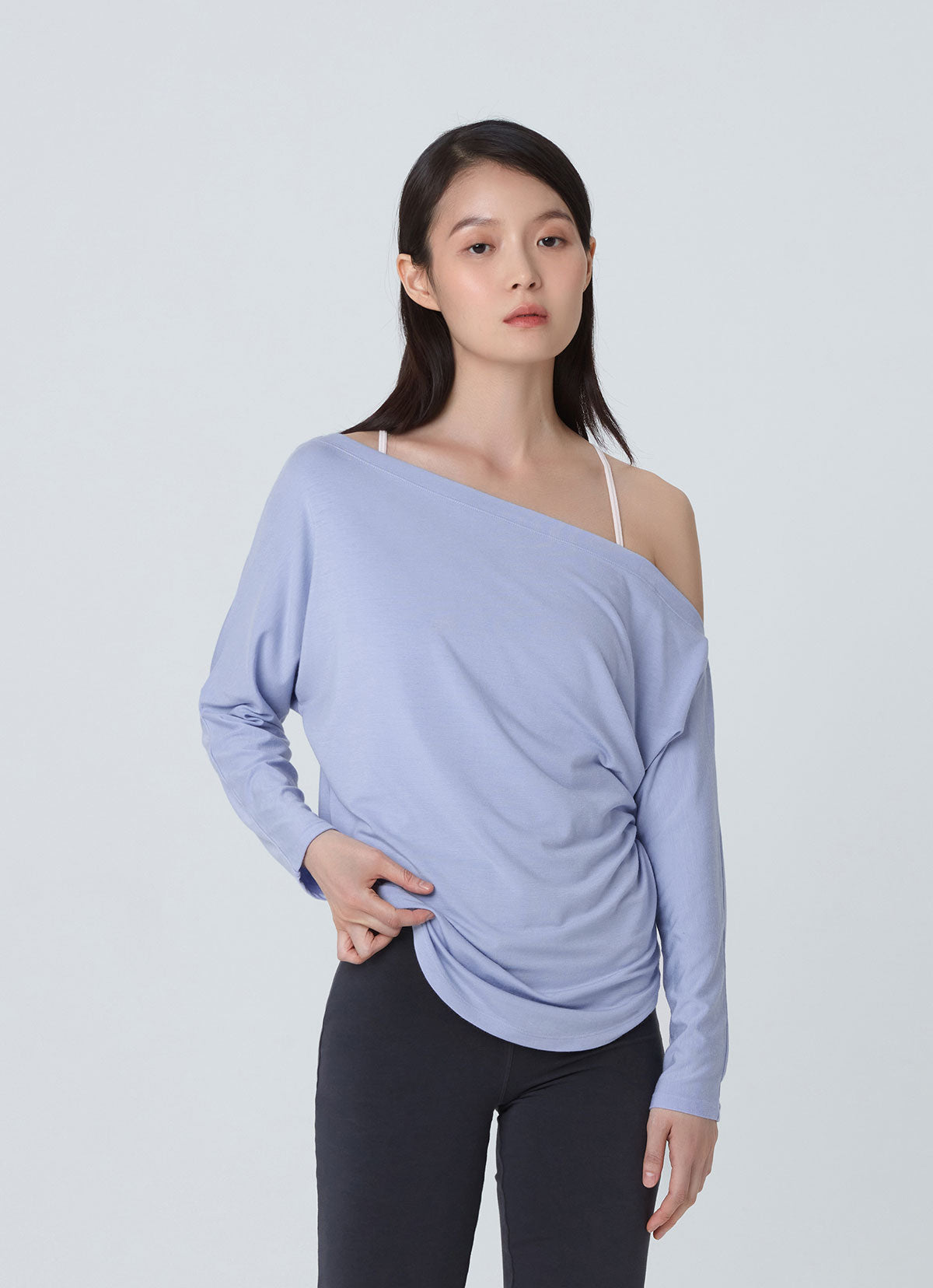 Unbalance shoulder long sleeve_Blue Heron