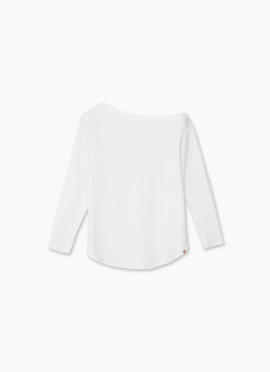 Unbalance shoulder long sleeve_White