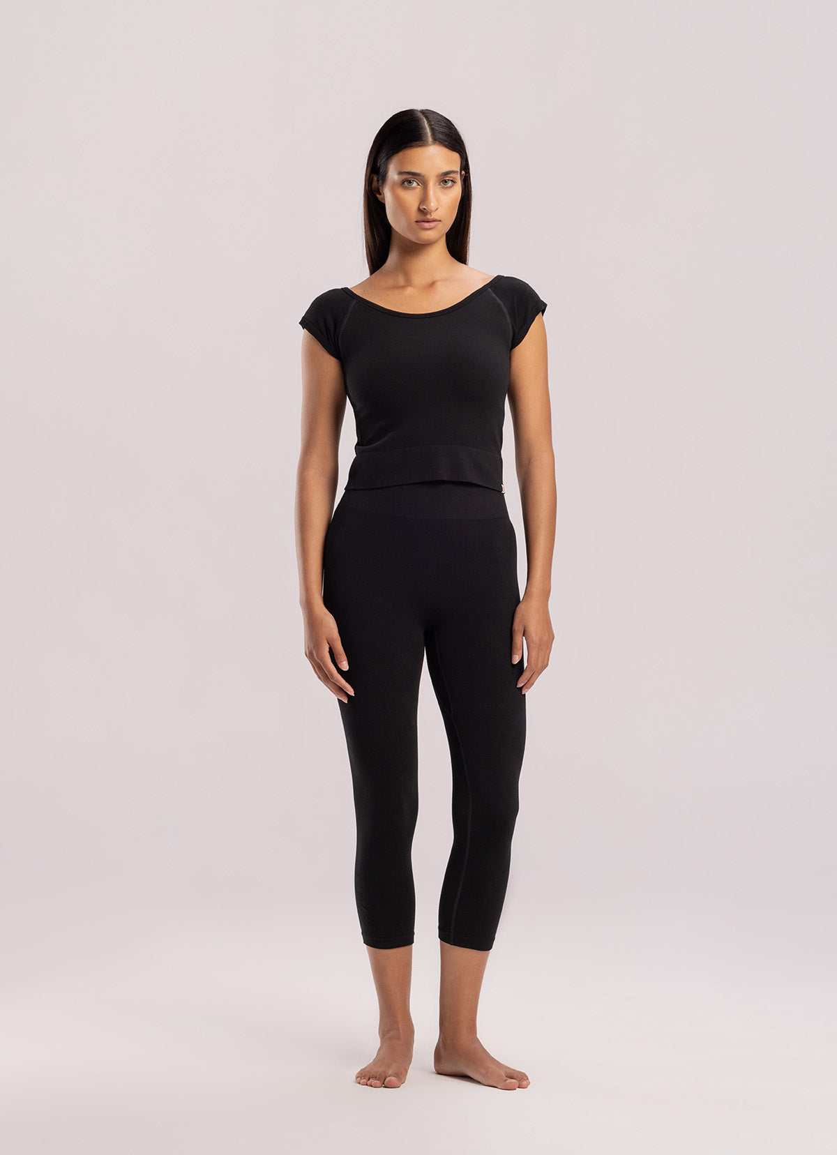 Seamless shirring leggings_Black