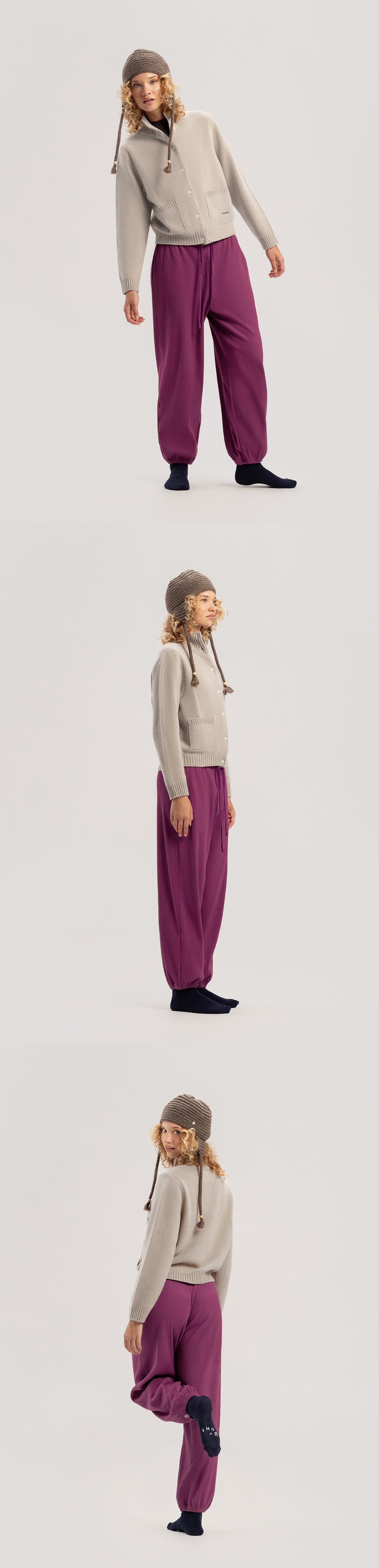 High neck cardigan_Fog