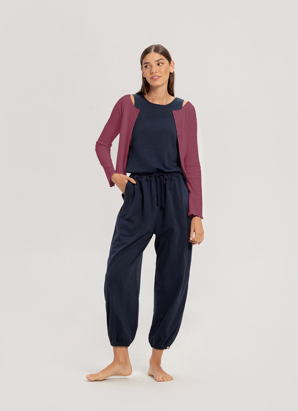 Boatneck rib cardigan_Violet Quartz
