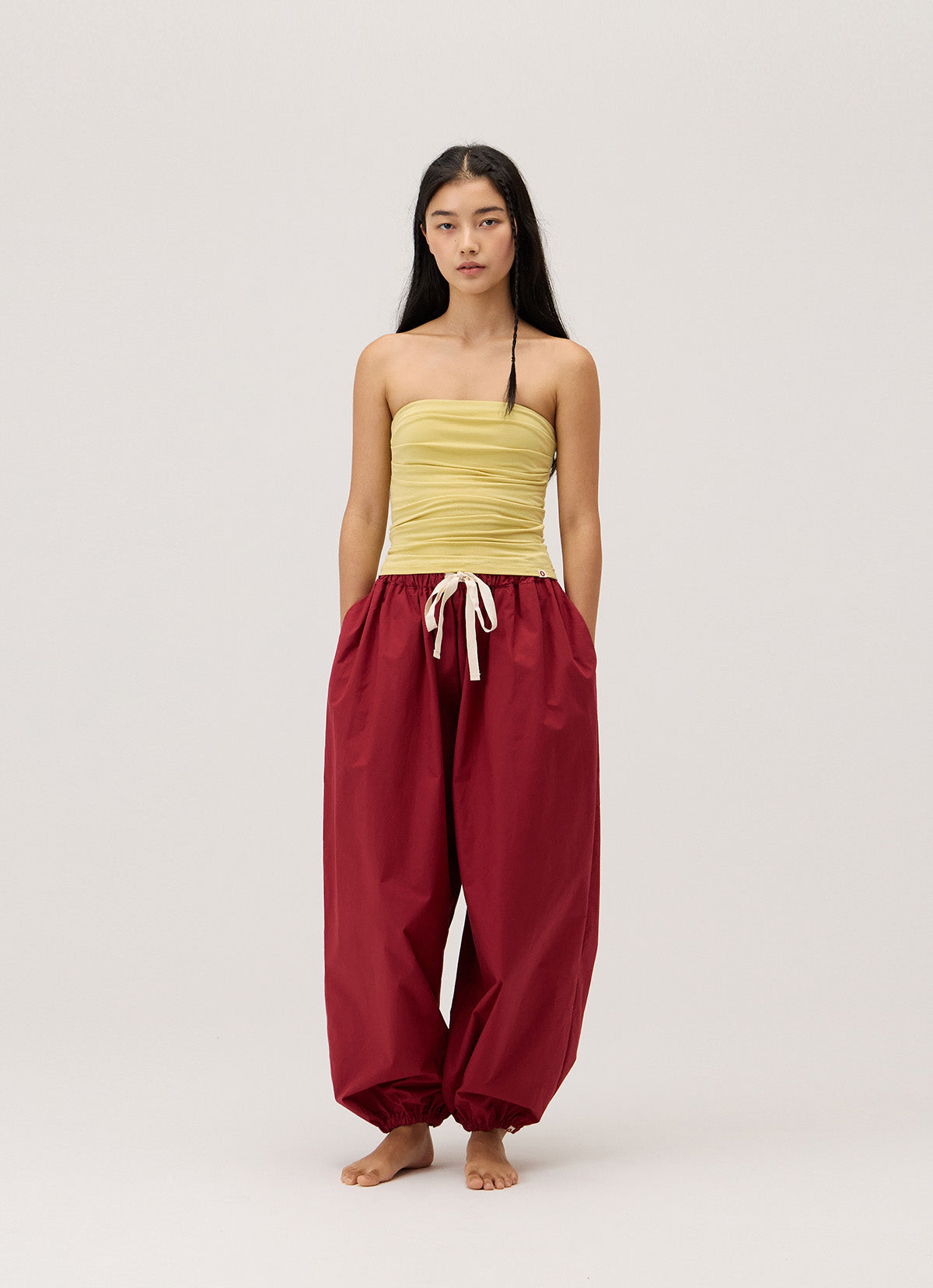 Pleats tube top (Rayon ver.)_Leek Green