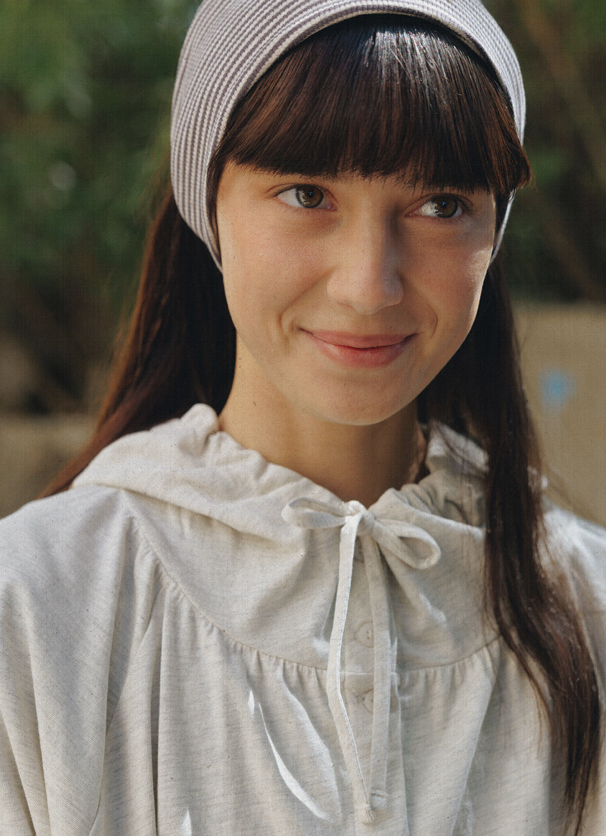 Shirring button-up hoodie_Oatmeal Melange