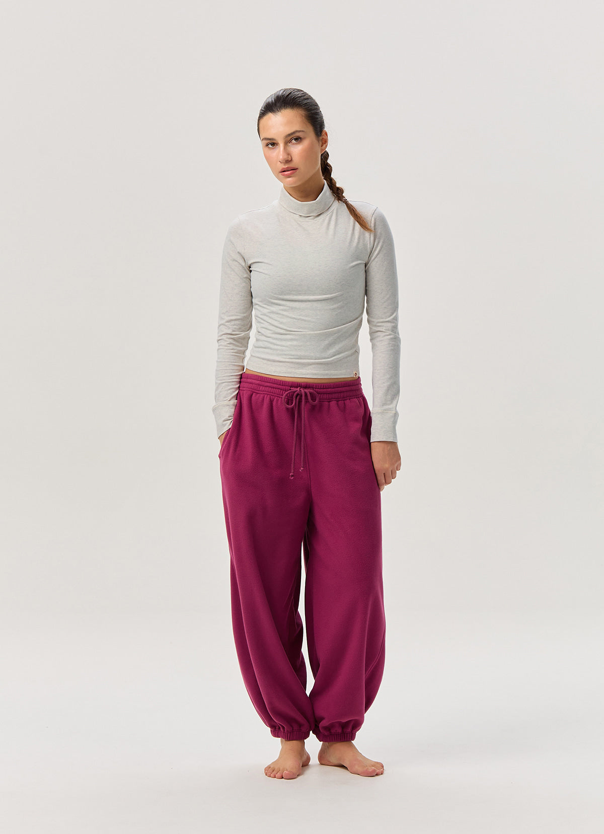 Diagonal jogger pants (Fleece ver.) (Unisex)_Raspberry Radiance