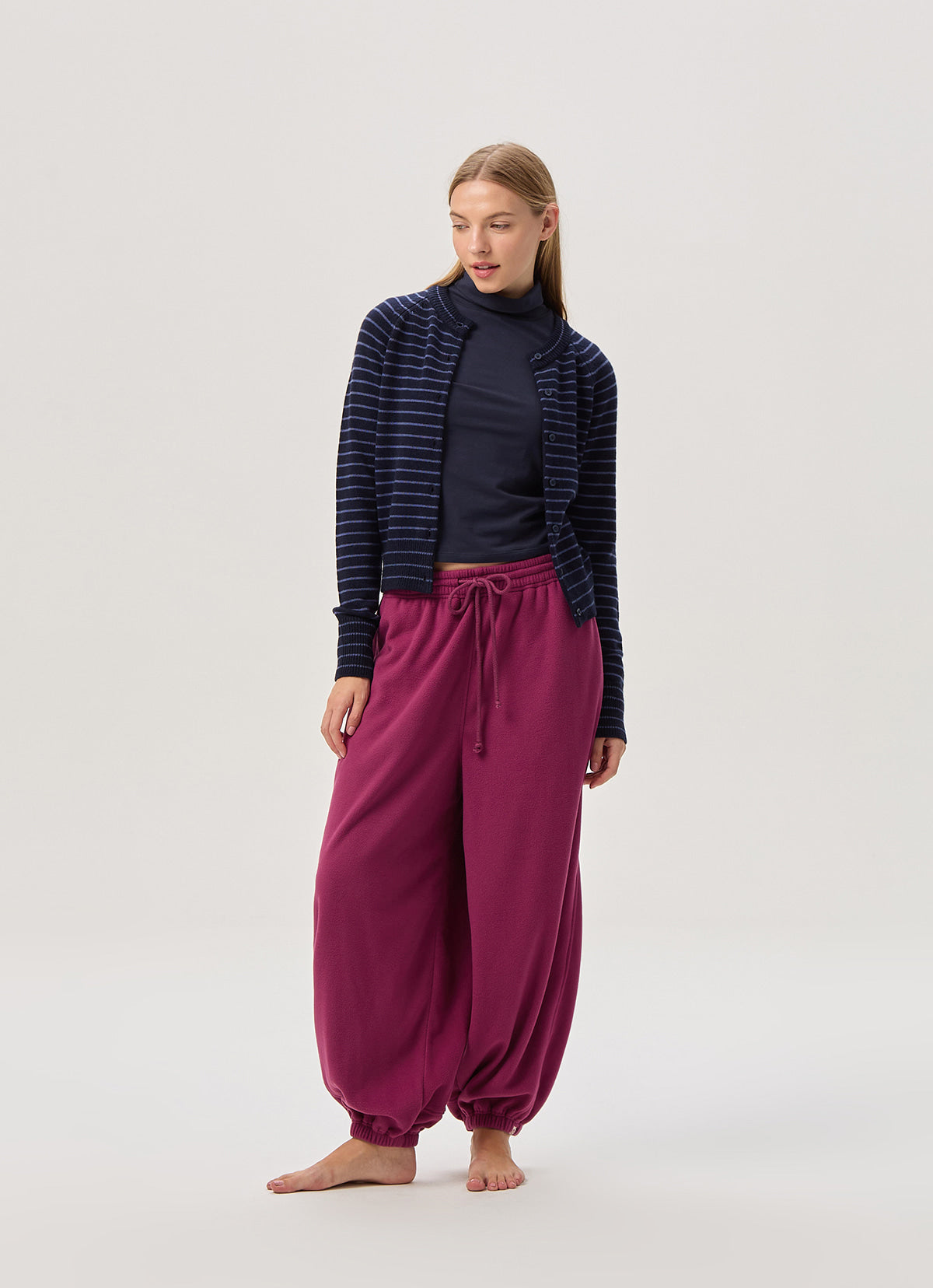 Diagonal jogger pants (Fleece ver.) (Unisex)_Raspberry Radiance