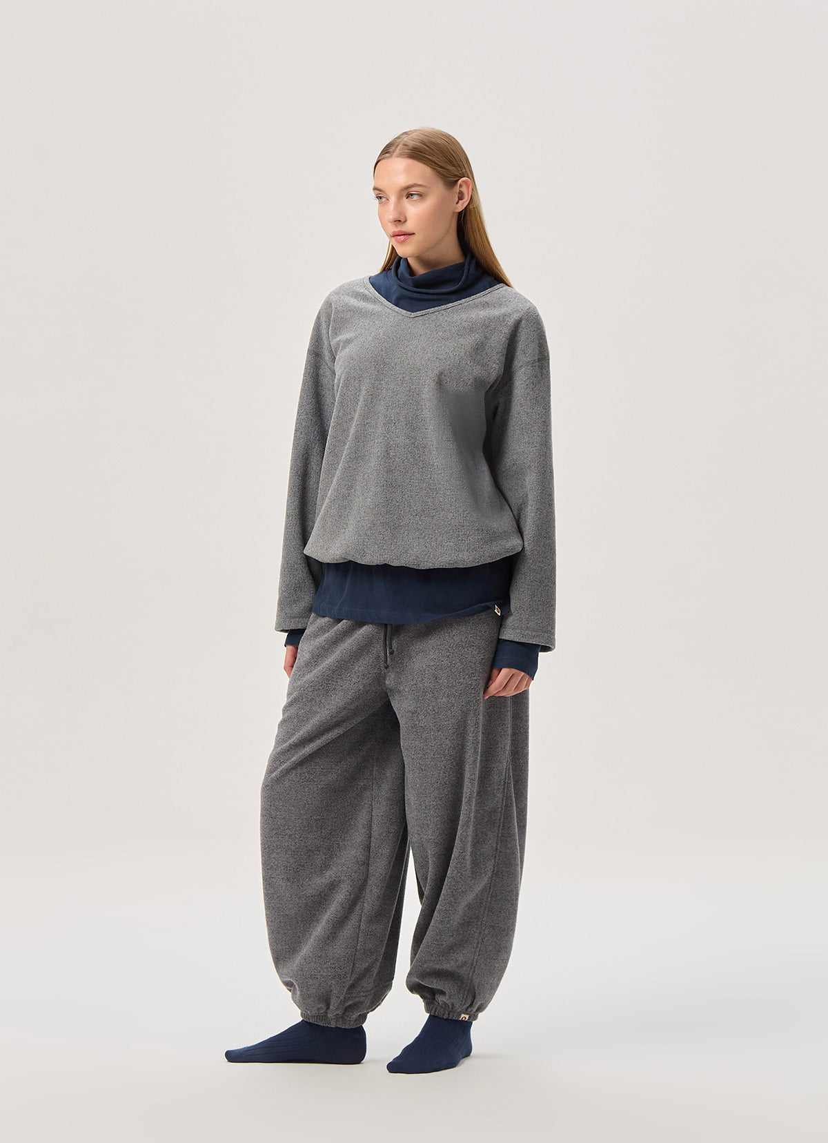 Diagonal jogger pants (Fleece ver.) (Unisex)_Black Multi