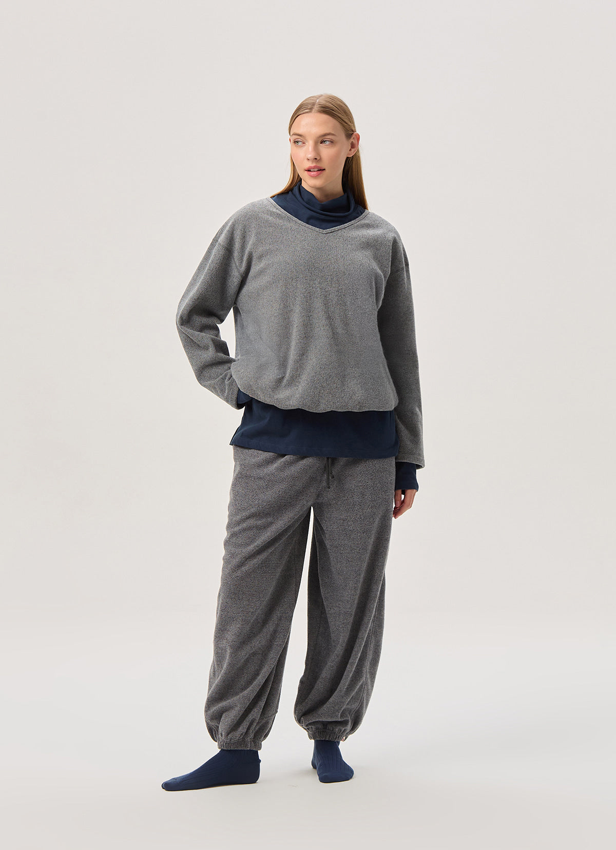 Diagonal jogger pants (Fleece ver.) (Unisex)_Black Multi