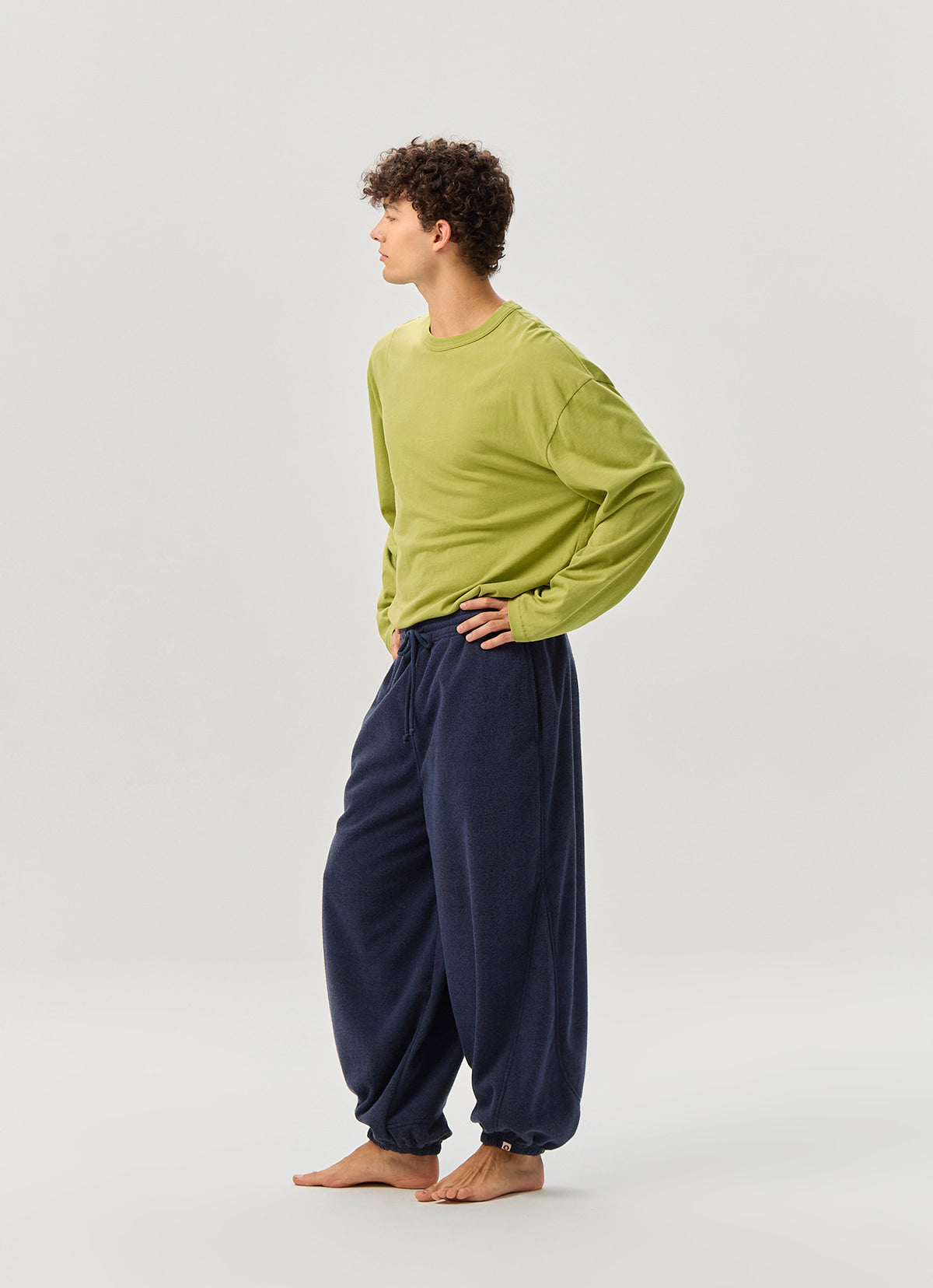 Diagonal jogger pants (Fleece ver.) (Unisex)_Blue Multi