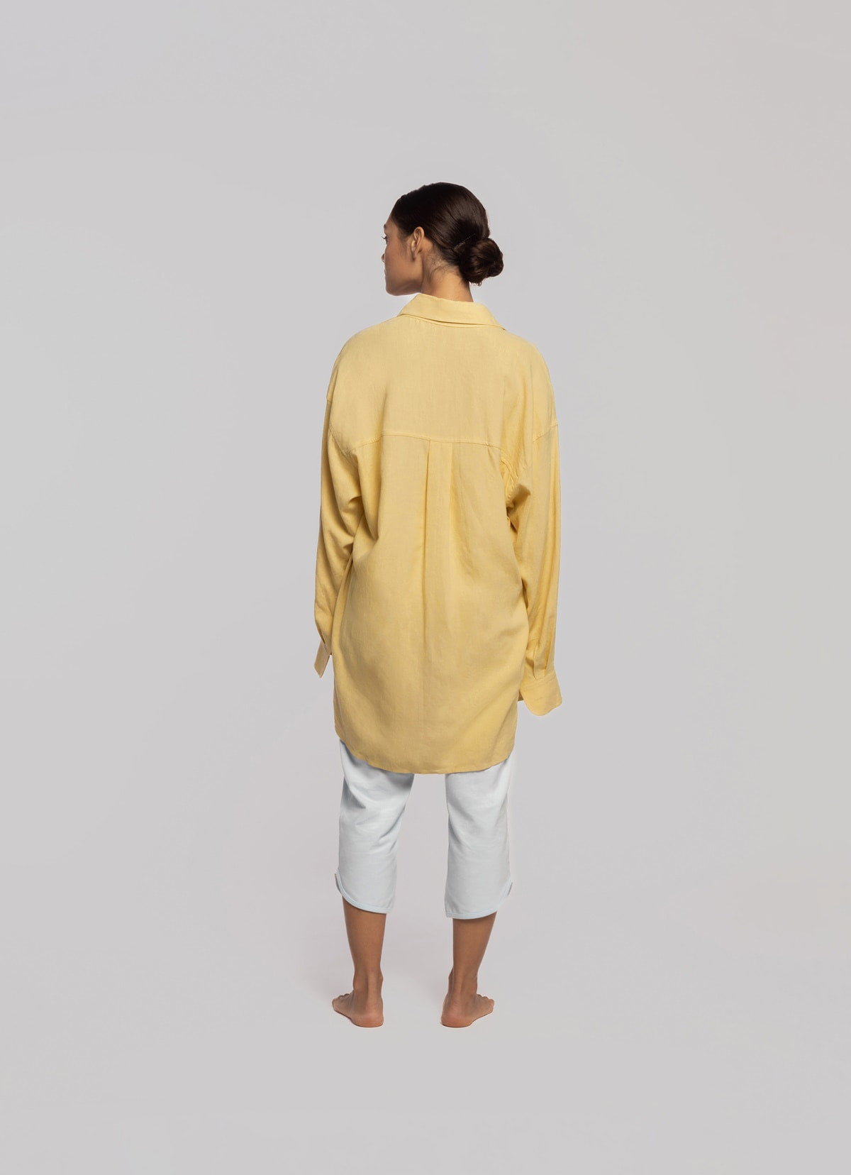 Linen oversized button up shirt_Yellow